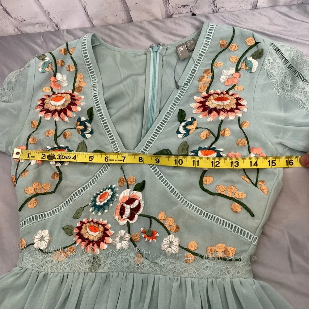 ASOS Blue mint short flower dress in size 2 - Picture 12 of 14